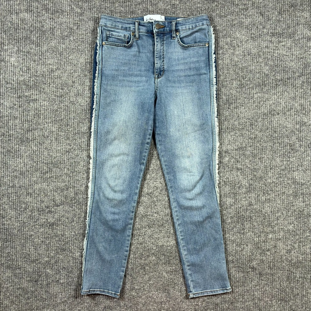 Sam Edelman Womens High Rise Skinny Ankle Jeans Size 27 Frayed Side Stripe Denim